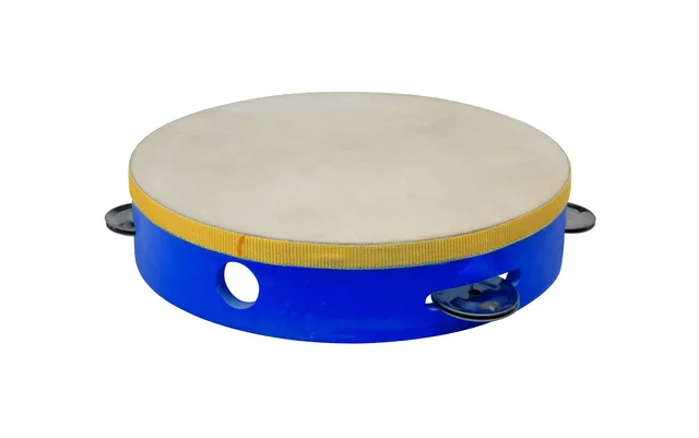 1stnote-b350-tamburin-holz-7-5-naturfell-blau-schellen image 1
